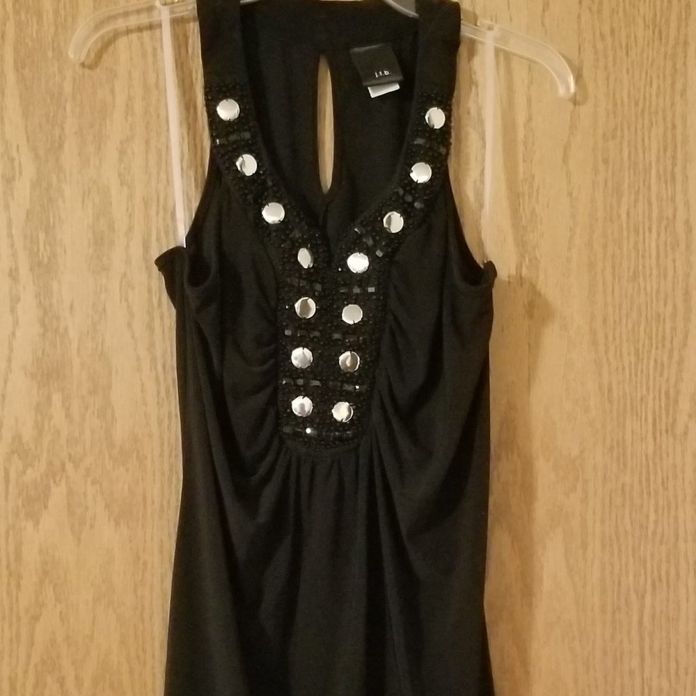Embellished black tank for work, dress or play XL